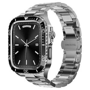 Metal Stainless Steel for Apple Watch Band 45 44mm Case Bezel Strap 9 8 7 6 5 4 - Picture 1 of 18