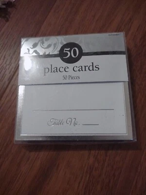 (×2) Tarjetas de lugar, borde de lámina de plata hágalo usted mismo - 50 ct. boda/aniversario/fiesta Foto 1 de 3