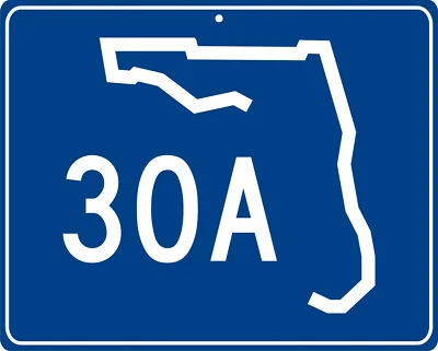 Letrero de carretera de metal Florida Highway 30A cerca de la costa, Destin y Panama City Beach Foto 1 de 3