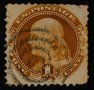 StampTreasury: US Scott #112 Used, G grill, Issued in 1869,  Fancy Cancel - Picture 1 of 2