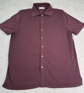 SuitSupply Camicia uomo grande cotone seta bordeaux manica corta bottoni davanti - Foto 1 di 8
