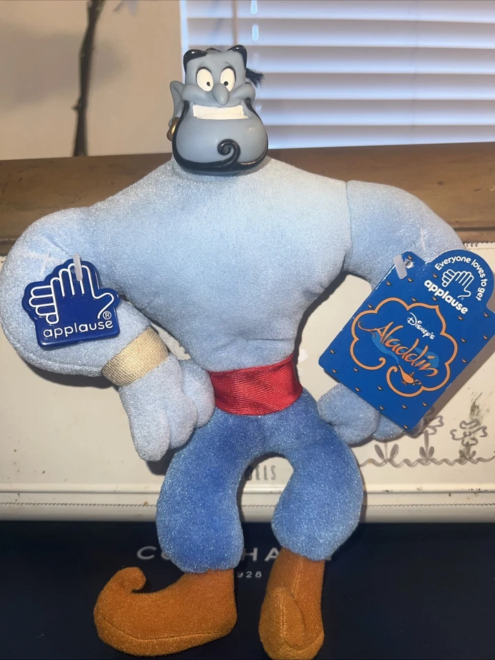 1990s Disney ALADDIN GENIE 9.5" Doll Plush Vinyl Head Applause VINTAGE RARE