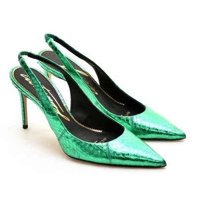 女士 Scarosso x Brian Atwood Sutton $495 Slingback 泵 38 8 Elaphe 鞋 全新 — 第 1/4 张图片