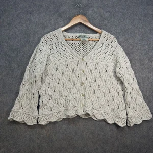 Aran Crafts Cardigan Womens UK L Cotton Linen Beige Open Knit Made in Ireland - Picture 1 of 7