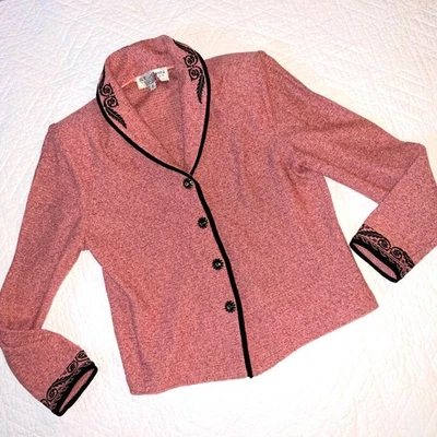 CHAQUETA Colección St.John Mujer Talla 8 Santana Tweed Tejido USA Coral Negro Foto 1 de 4