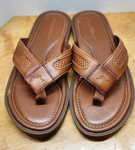 Tommy Bahama Anchors Away Men’s Size 12 Brown Leather Thong Sandals Flip Flops - Picture 1 of 9