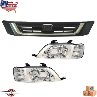 Fits 1997-2001 Honda CR-V Front Grille Molding Chrome & Headlight Left Right 3Pc Foto 1 de 4