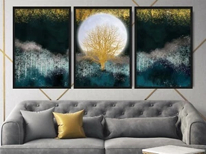 Set of 3 Prints- Abstract Forest Moon Wall Art Print Picture Contemporary Poster - Picture 1 of 5