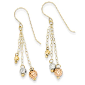 14k Tri-color Gold Strands with D/C Bead Earrings TL859 - Picture 1 of 1