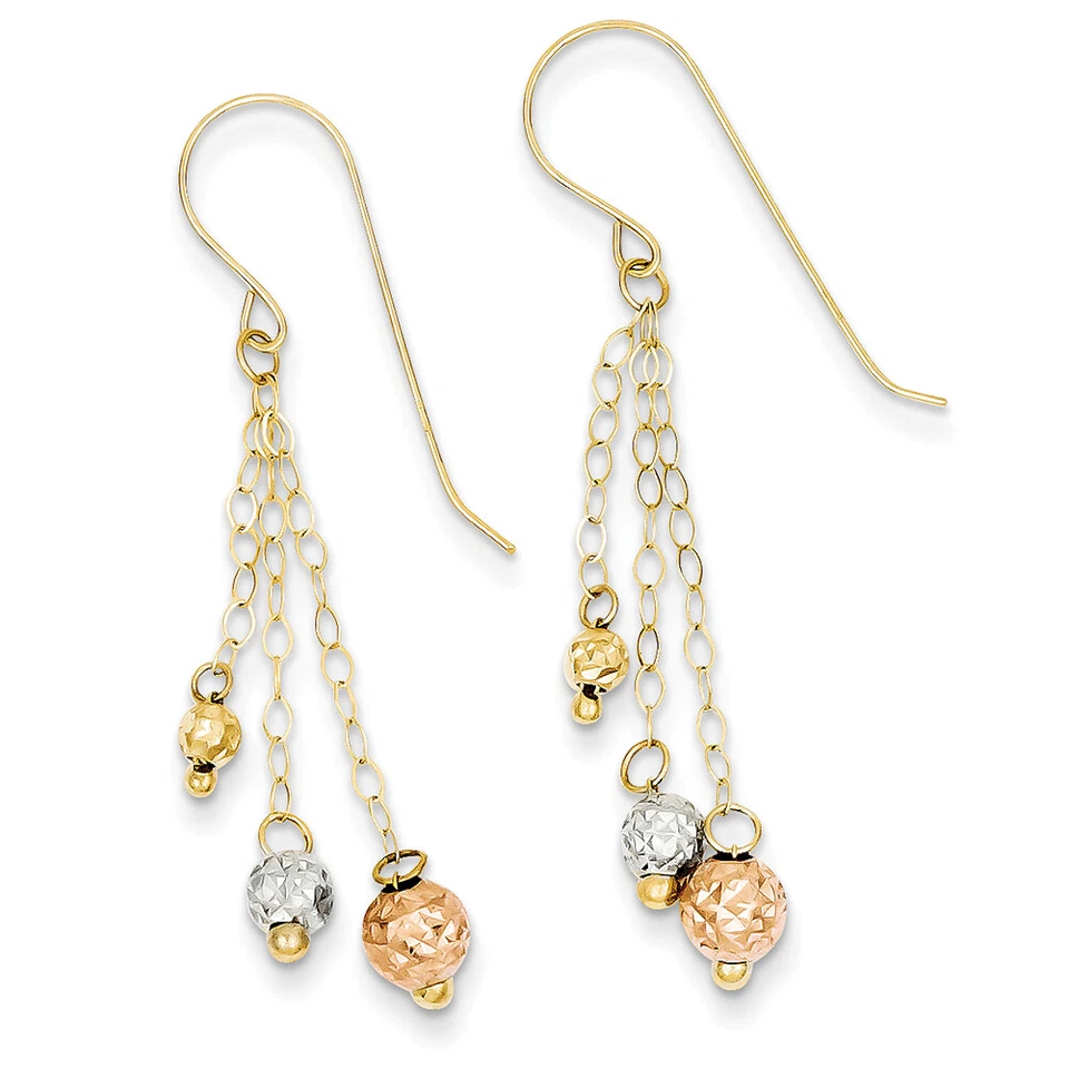 14k Tri-color Gold Strands with D/C Bead Earrings TL859 - Image 1 of 1