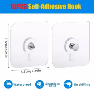 10-Pack Seamless Self-Adhesive Hook Punch-Free Wall Hanger Nail Screw Stickers - Picture 1 of 14