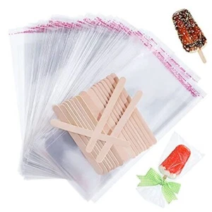 300 Pcs Ice Lolly Sticks and Plastic Bags Set, Clear Self-adhesive Plastic - Picture 1 of 7