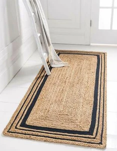 Rug Runner Jute Rectangle Braided 100% Natural Farmhouse Jute Handmade Carpet - Picture 1 of 12