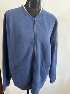 Laura Scott Womens Navy Full Zip Cozy Sweatshirt Jacket Large White Collar EUC - Picture 1 of 7