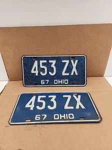 Vintage OEM 1967 OHIO LICENCE PLATES (original & nice) PAIR (453 ZX) - Picture 1 of 9