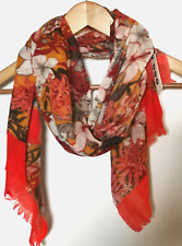 Beautiful Orange Floral Design 100% Wool Scarf Ladies Gift NEW RRP £39