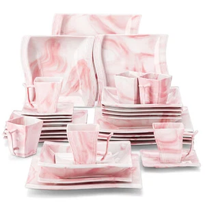 MALACASA Flora Marble Pink Dinnerware Set 30-Piece Porcelain Dishware Set for 6 - Picture 1 of 11