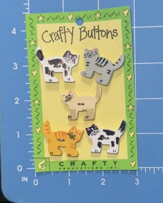 2002 Crafty Productions Buttons Cats  5 Novelty Wood - Image 1 of 2