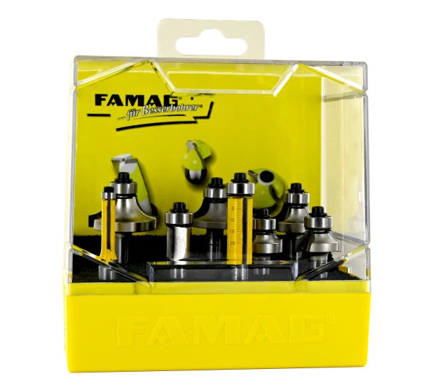 Famag HM Abrund u. Bündigfräser Satz  8 tlg, in Kassette , Schaft 8mm Handwerker - Bild 1 von 1