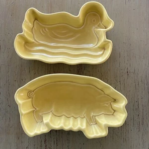 Vintage Zenith Gouda Holland Pudding Molds 2 Lot Duck Pig Yellow Ironstone - Picture 1 of 13