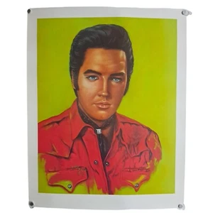 Vintage 1979 Elvis Presley Lithographie Poster signiert Sally Evans rotes Shirt 24x18 selten - Bild 1 von 3