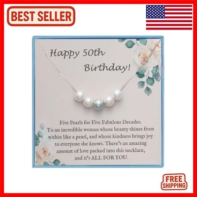 Adjustable Sterling Silver Pearl Necklace for Her - Ideal 50th Birthday Present - Изображение 1 из 4