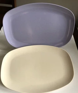 Vintage Roymac Melmac Royalon Stetson Platter Plate Pair MCM Purple & Off White - Picture 1 of 9