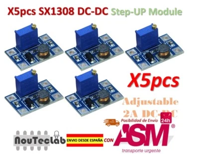 5pcs DC-DC SX1308 Step-UP Adjustable Step Up Boost Converter 2-24V to 2-28V 2A - Imagen 1 de 4