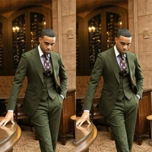 Olive Men Suit Formal Tuxedos Wedding Groom Party Business Groom Men Blazer - Picture 1 of 15