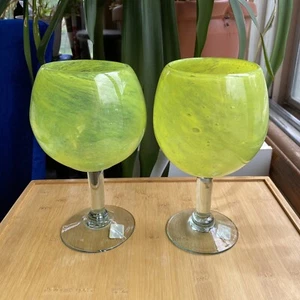 Crate & Barrel Calypso Margarita Glasses Hand Blown Mexican Goblets Set Of 2 NWT - Picture 1 of 6