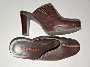 Enzo Angiolini Brown Leather Platform Heels Slip-on Slides Mules Shoes Women 6.5 - Picture 1 of 10