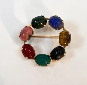 Vintage 1/20 14kt Gold-Filled Semi-Precious Scarab Pin 26mm Very Good Condition - Picture 1 of 3