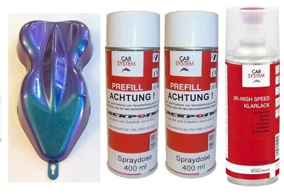Spraydosen Set Farbwechsel Effektlack Grün Violett Blau Vorlack und Klarlack - Bild 1 von 4