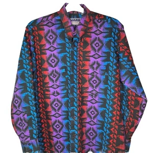 Plainsman Large Men’s Button Down Long Sleeve Cotton Shirt Bold Aztec Print - Picture 1 of 7