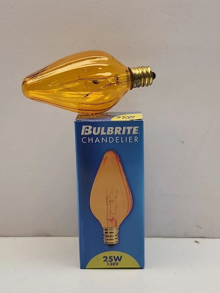 Bulbrite 25F10A 25W Fiesta Style Chandelier Bulb, Candelabra Base, Amber 👍 - Image 1 of 2