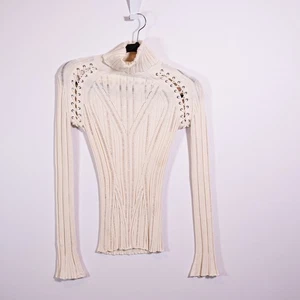 Alexander McQueen Made In Italy Lace Up Ribbed Knit Stretch Turtleneck Sweater - Picture 1 of 4