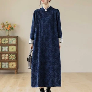 Abito donna cinese manica lunga Cheongsam retrò giapponese orientale Qipao sciolto - Foto 1 di 13