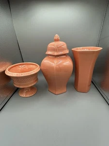 Vintage Royal Haeger 4pc Lidded Ceramic Hexagon Jar / Canister 2 Vases Set USA G - Picture 1 of 9