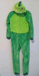 Saint Eve Kids Dino Halloween Costume 1 piece Pajama Green T-Rex Plush Boy 10-12 - Picture 1 of 4