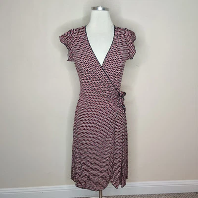 Studio M Wrap Dress Size XS Womens Red Black Geometric V Neck Cap Sleeve - Image 1 of 4