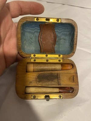 antique amber cigarettes holders With A Beautiful Victorian Hand Made Wood Case - Image 1 of 4