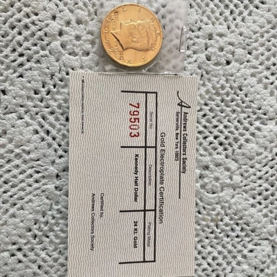 1972 Authentic 24k Gold Electroplated Kennedy Half Dollar With Certification - Image 1 of 3