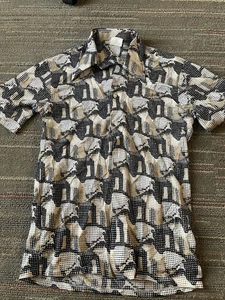 Vintage 70s Sears Kings Road Disco Shirt Medium Mens Brown Abstract Short Sleeve - Picture 1 of 5