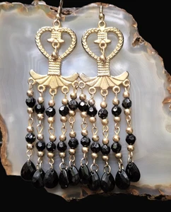 Ohrringe Messing Glasperlen schwarz facettiert 103mm sinnlich auffallend feminin - Bild 1 von 8