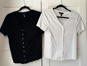 Set of 2 New Look Short Sleeve Tops Size 12 Black & White - Picture 1 of 5