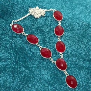 Exclusive Simulated Ruby 925 Silver Plated Necklace 20" AU m361 - Picture 1 of 3