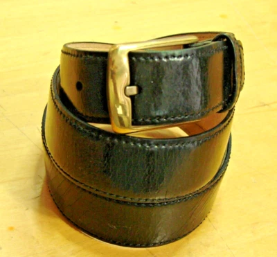 L'Aiglon Lucido Aniline 黑色皮革男式腰带 32/80 码礼服腰带闪亮巴黎 — 第 1/4 张图片