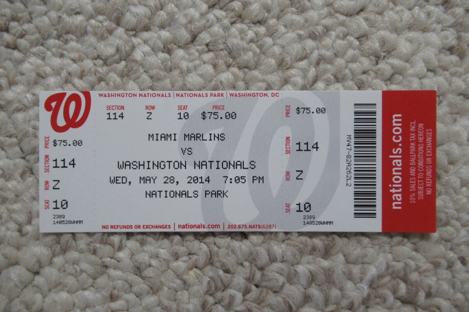Boleto completo de los Nacionales de Washington vs Miami Marlins 28/05/2014 ~ Wilson Ramos HR Foto 1 de 1