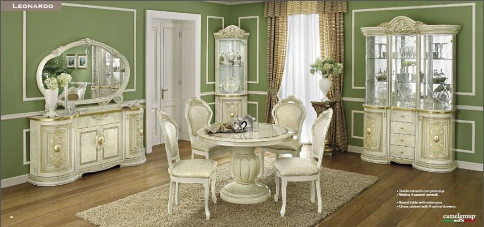 Leonardo Ivory/Gold  Round Extension Dining Set with 4 Chair Camel Group - Image 1 of 1