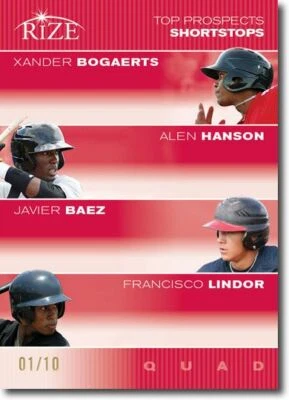 Xander Bogaerts 2012 * Alen Hanson * Javier Baez * Francisco Lindor Rize RC #/10 Foto 1 de 2